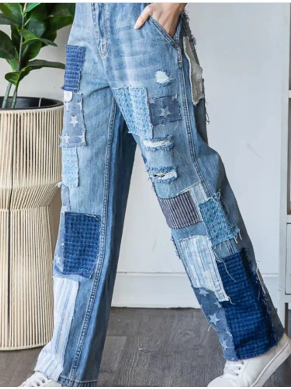 208. NWOT Oli & Hali Blue Patchwork Boyfriend Jeans - Picture 8 of 8